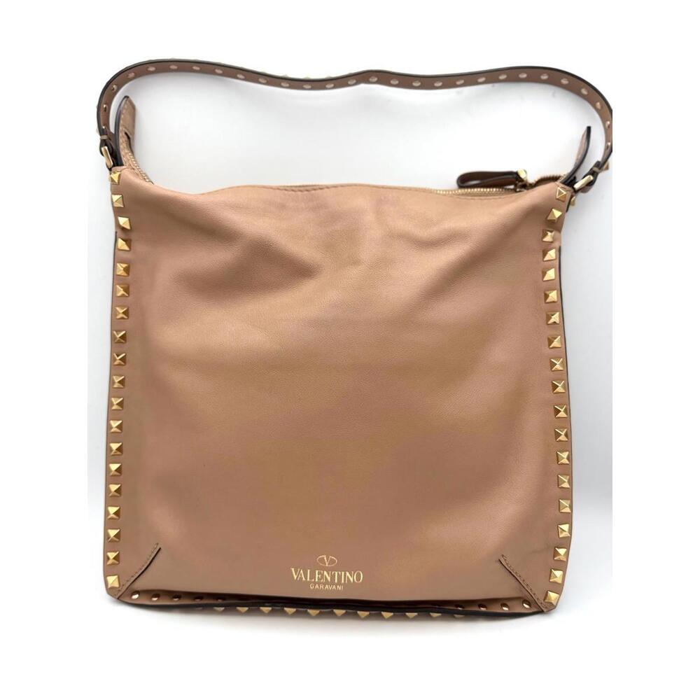Valentino Garavani Rockstud Leather Hobo Bag - Beige/Tan